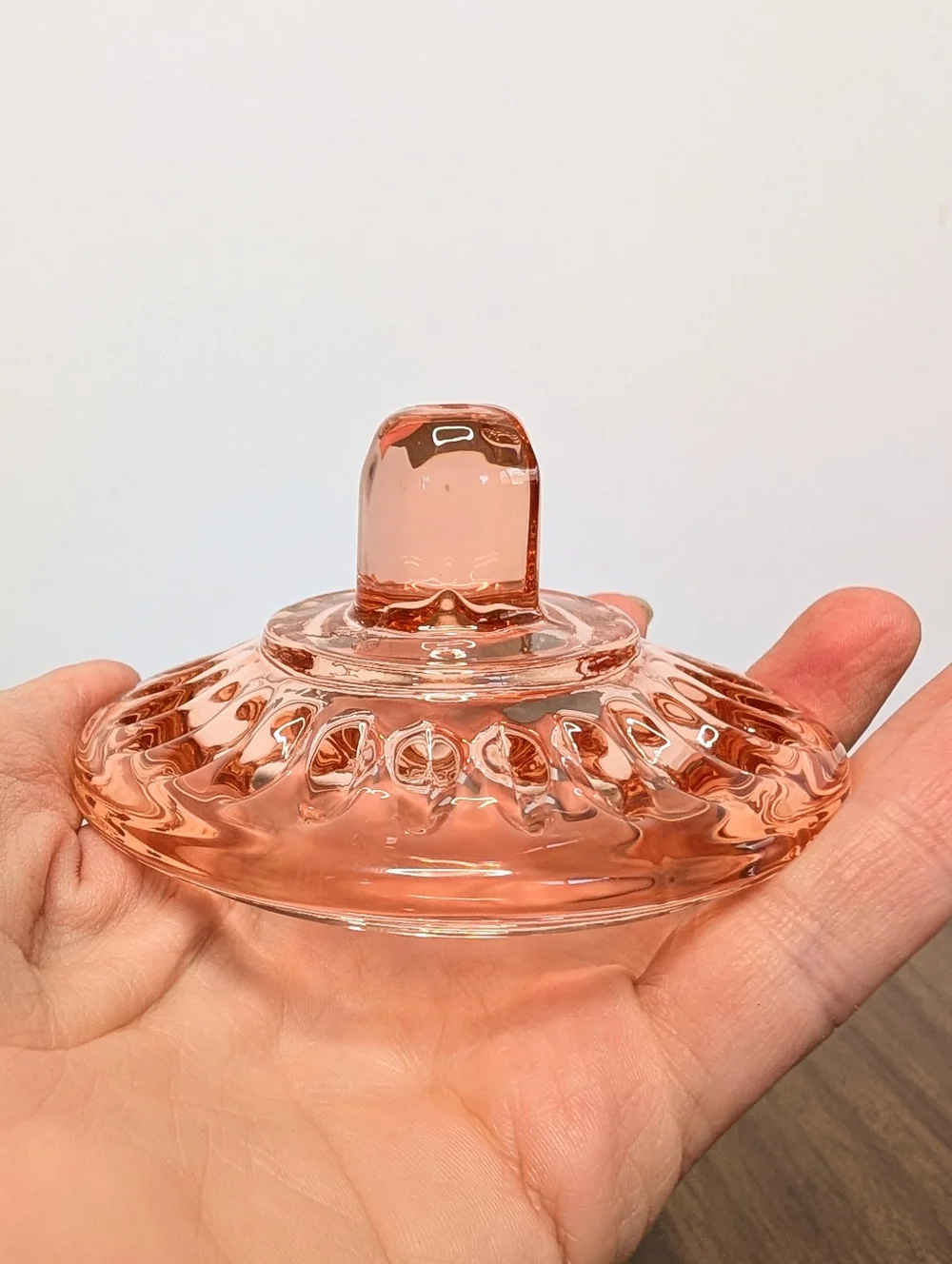 Vintage Windsor Pattern By Indiana Peachy Rose Pink Glass Honey Jam Jar With Lid